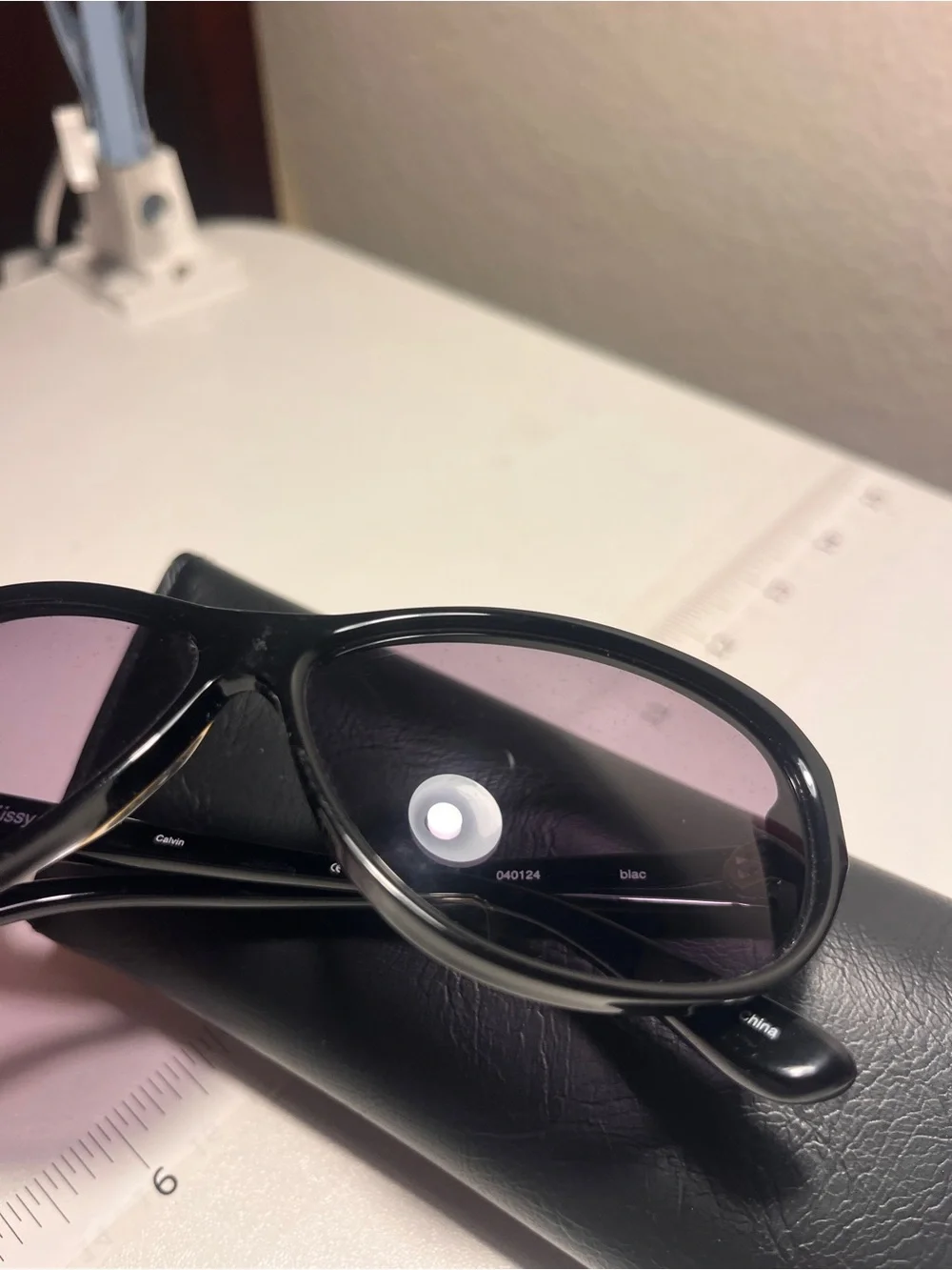 Stussy Black Frame Sunglasses with Purple Tinted Lenses